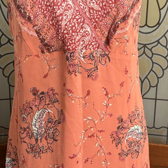 J. Jill Dress Peach Floral Lined Chiffon Mini Slip Sleeveless Boho Size 14 Tall - Picture 6 of 11